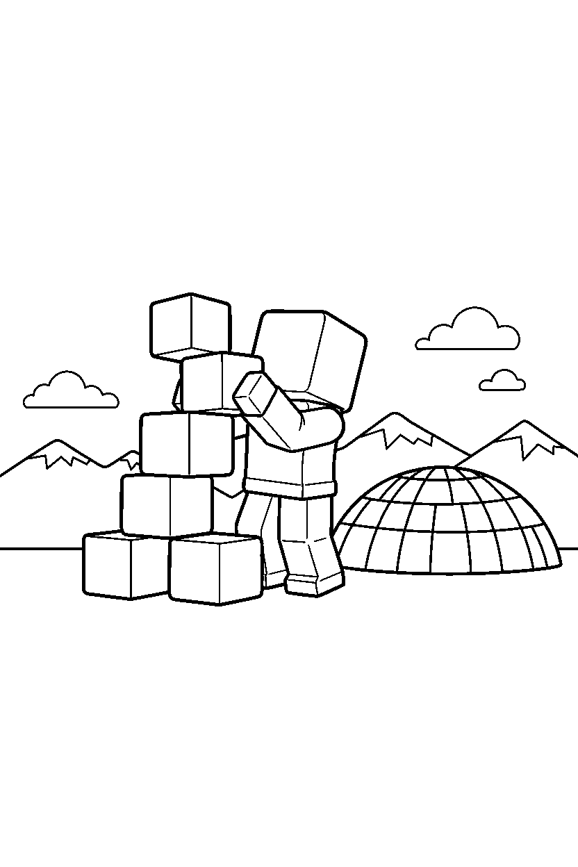 roblox cube hero stacking blocks near a block hill line art
