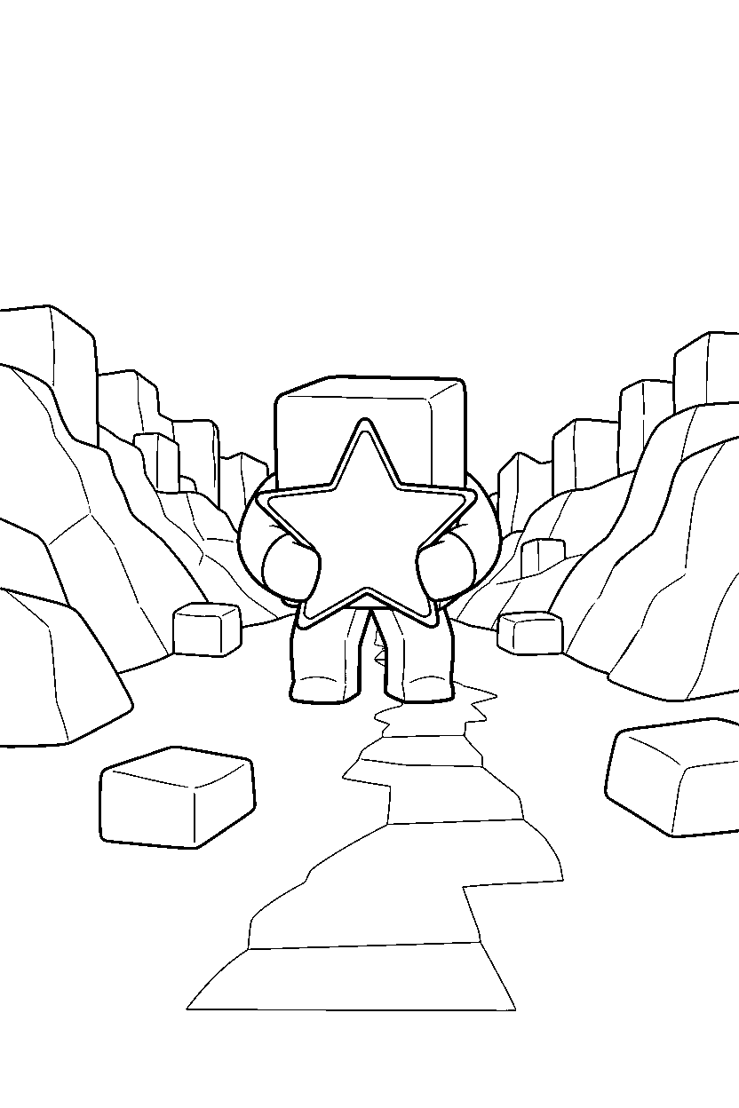 roblox cube player holding a star in a block valley line art