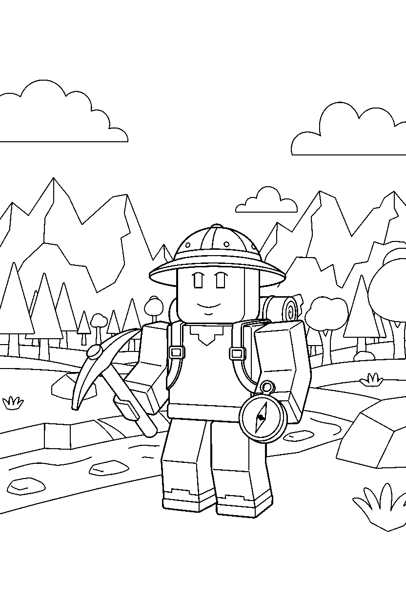 roblox cube player ready for adventure in a block valley line art