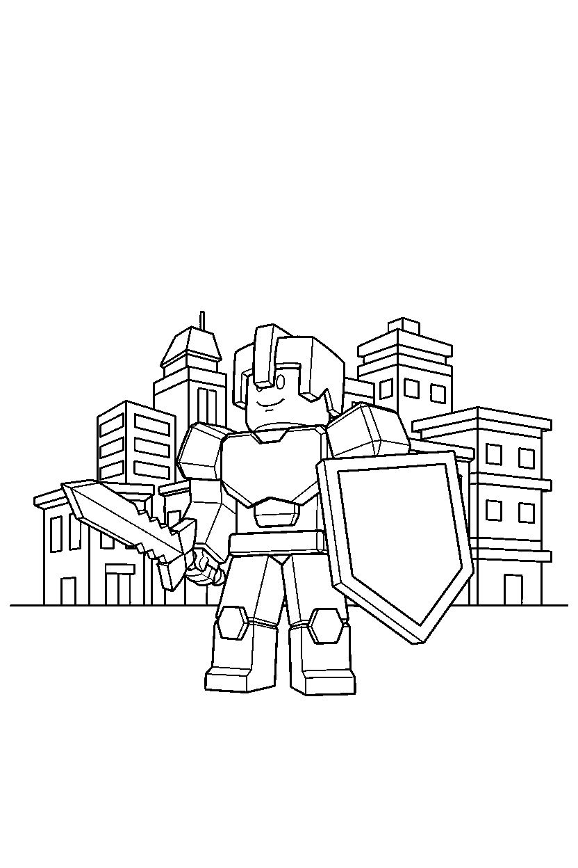roblox cube warrior looking up in a roblox city line art