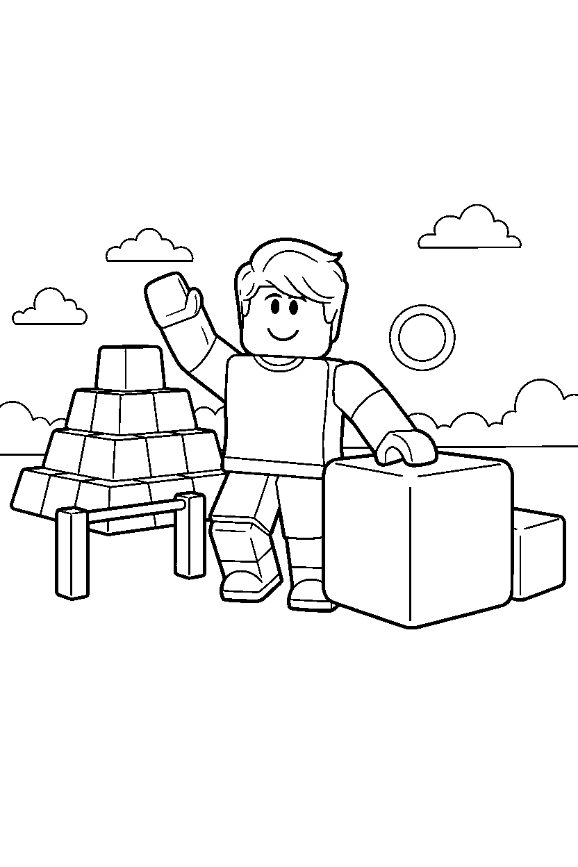 roblox cute avatar posing near a block training camp line art