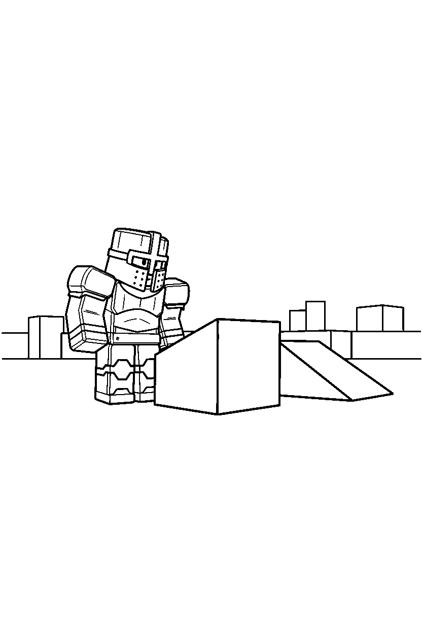 roblox defender looking at a block near a block ramp line art