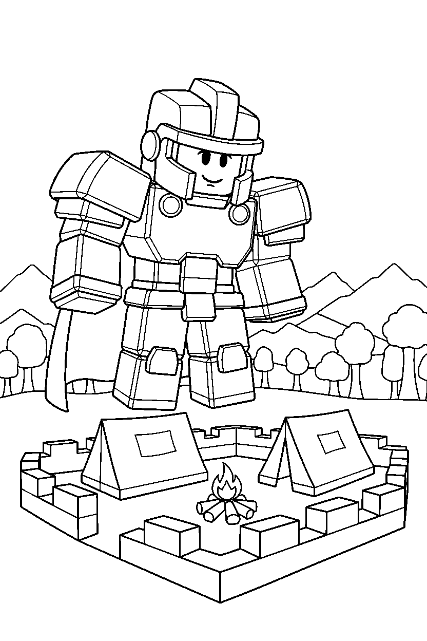 roblox defender looking down near a block camp line art