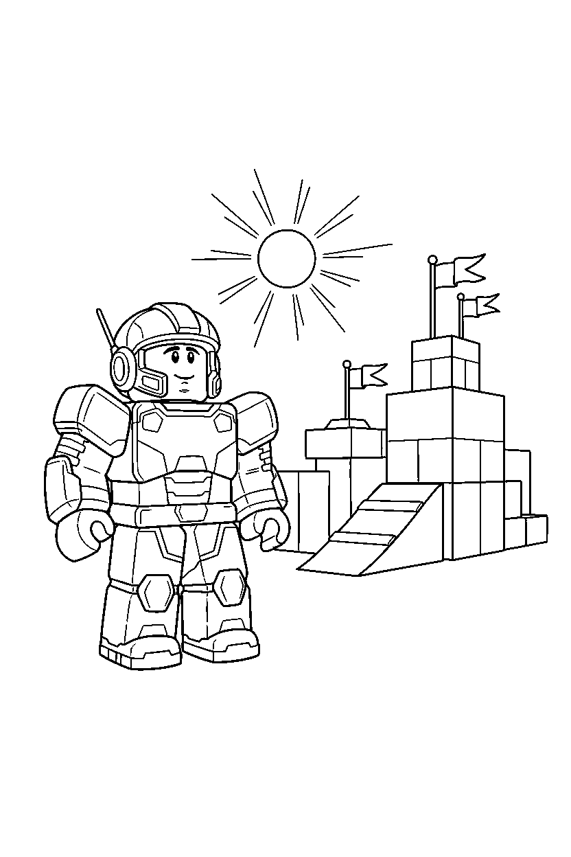 roblox defender looking up near a block training camp line art