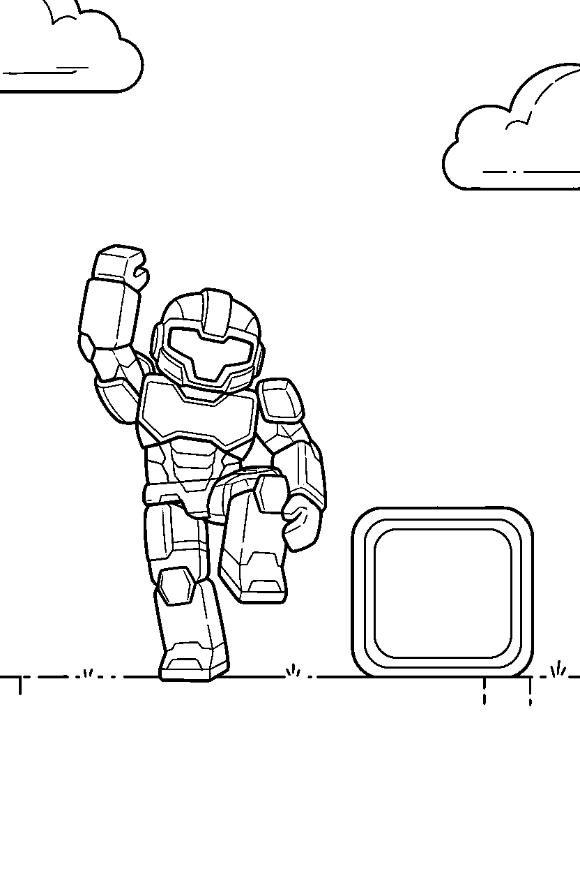 roblox defender stretching near a block square line art