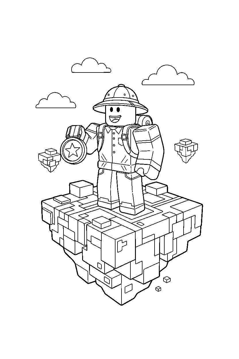 roblox explorer avatar holding a medal on a block island line art