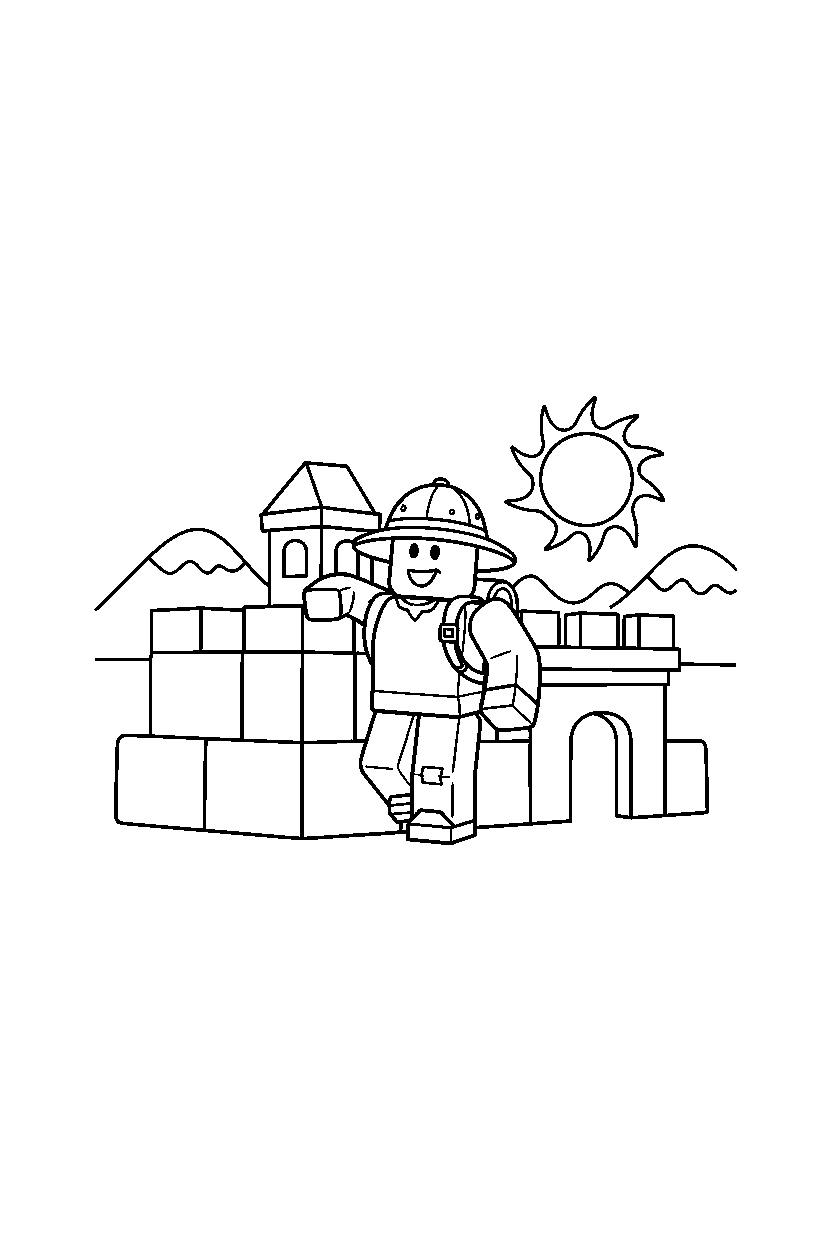 roblox explorer avatar resting near a block fort line art