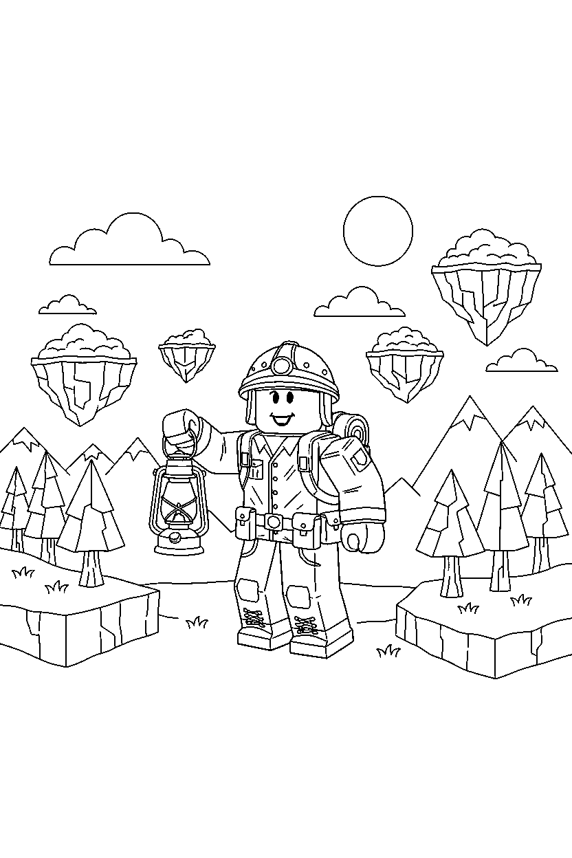 roblox explorer holding a lantern in a colorful block world line art