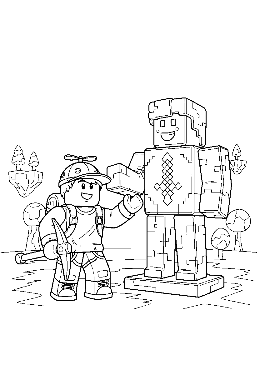 roblox explorer posing near a block statue line art