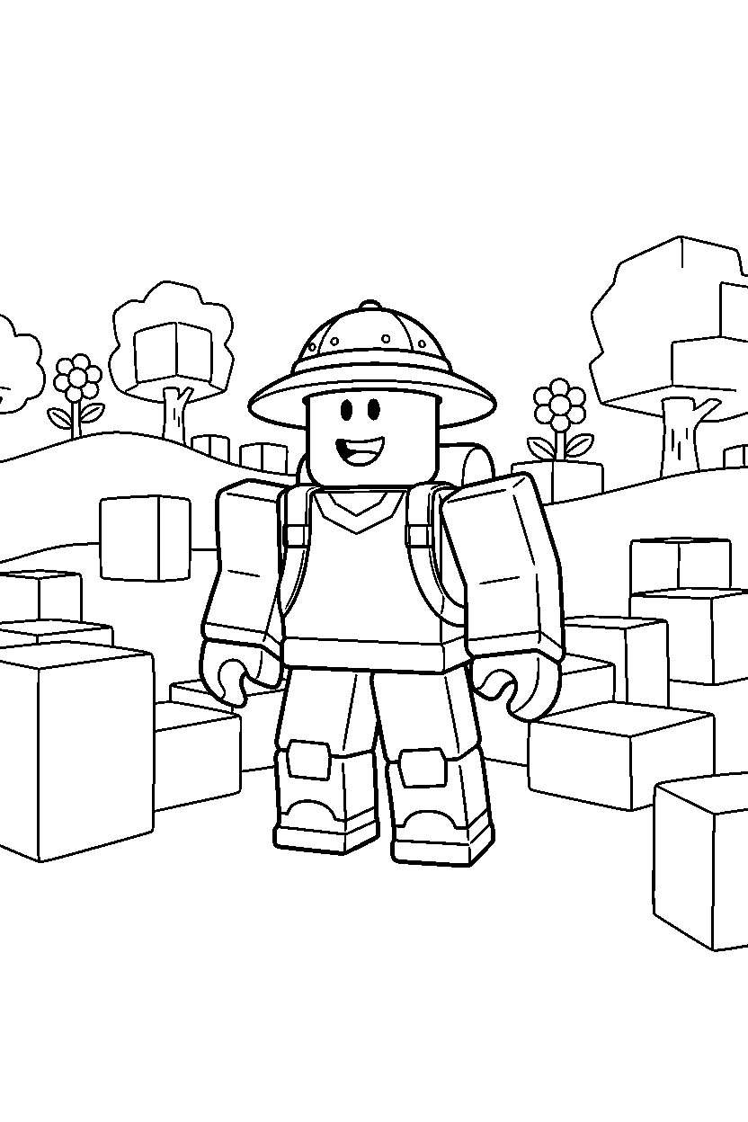 roblox explorer smiling in a block meadow line art