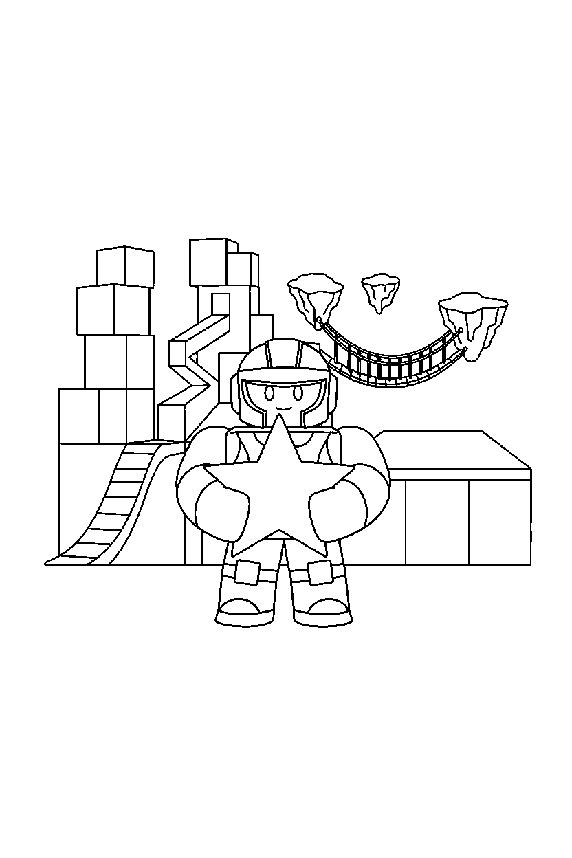 roblox fighter holding a star near a block adventure park line art