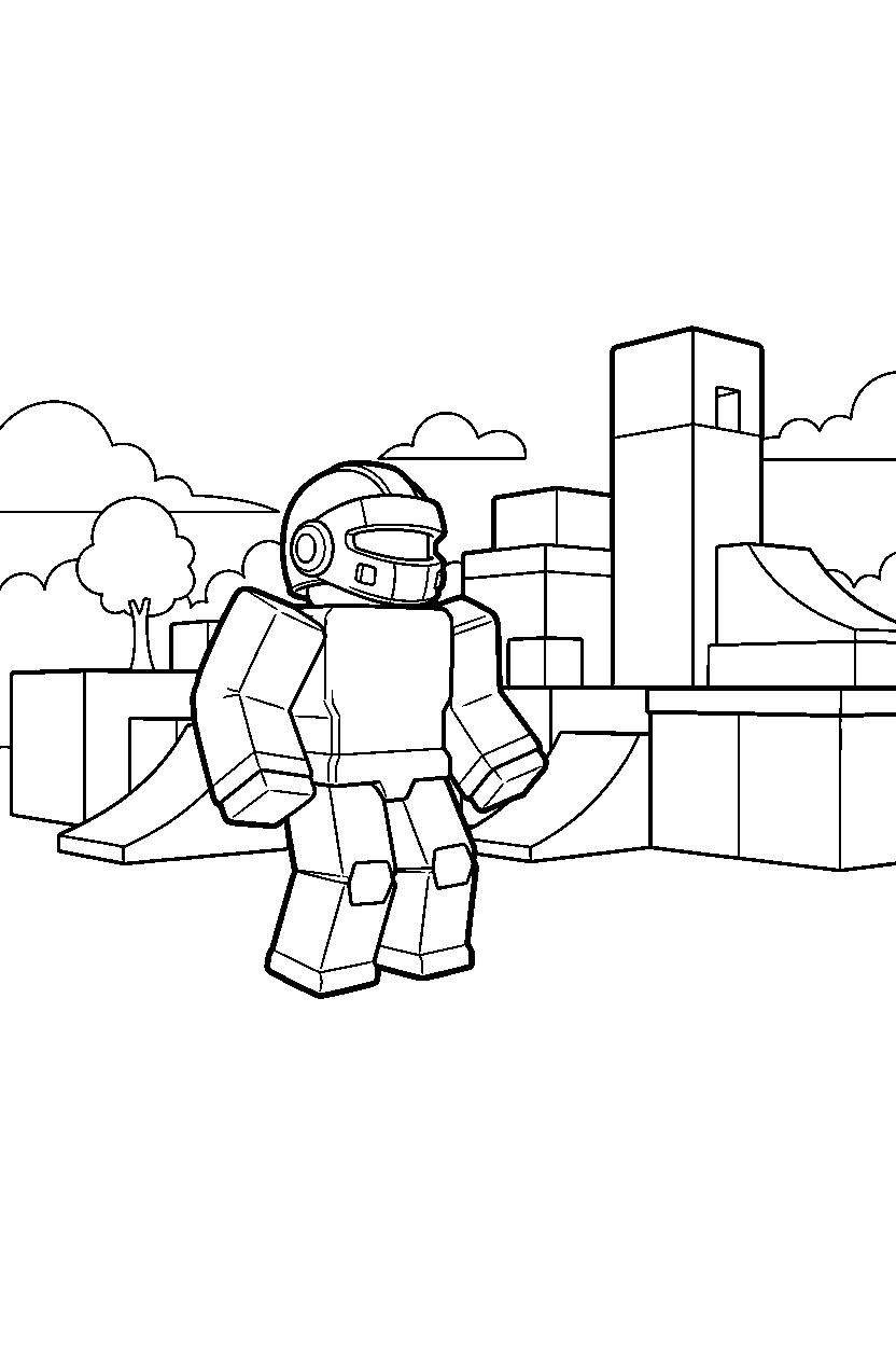 roblox fighter looking around near a block adventure park line art