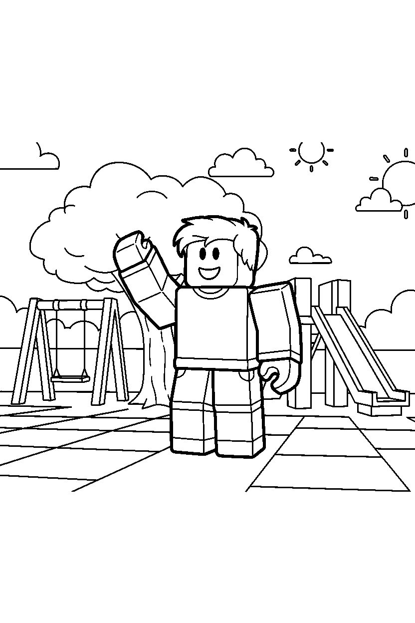 roblox friend raising a hand in a block park line art