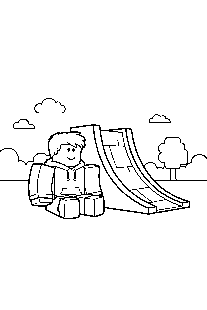 roblox friend sitting near a block ramp line art