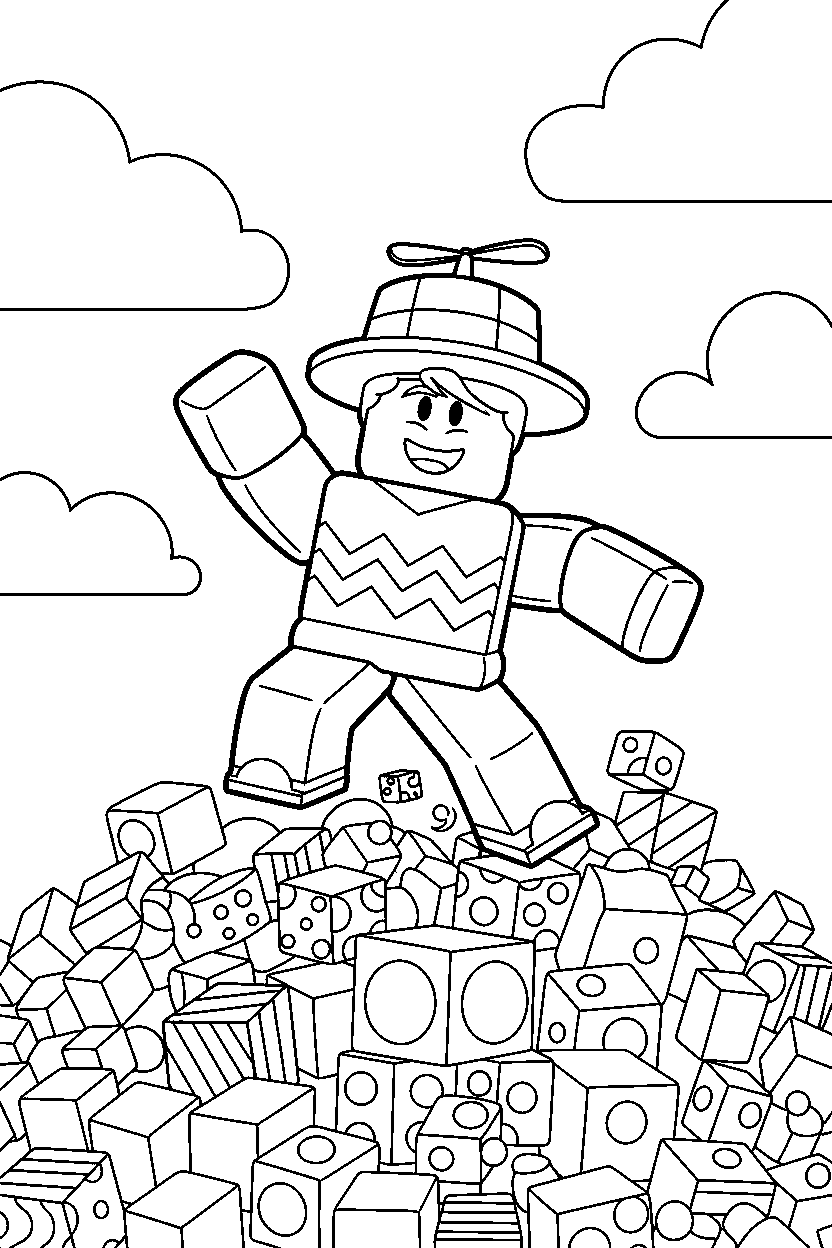 roblox funny avatar dancing in a colorful block world line art