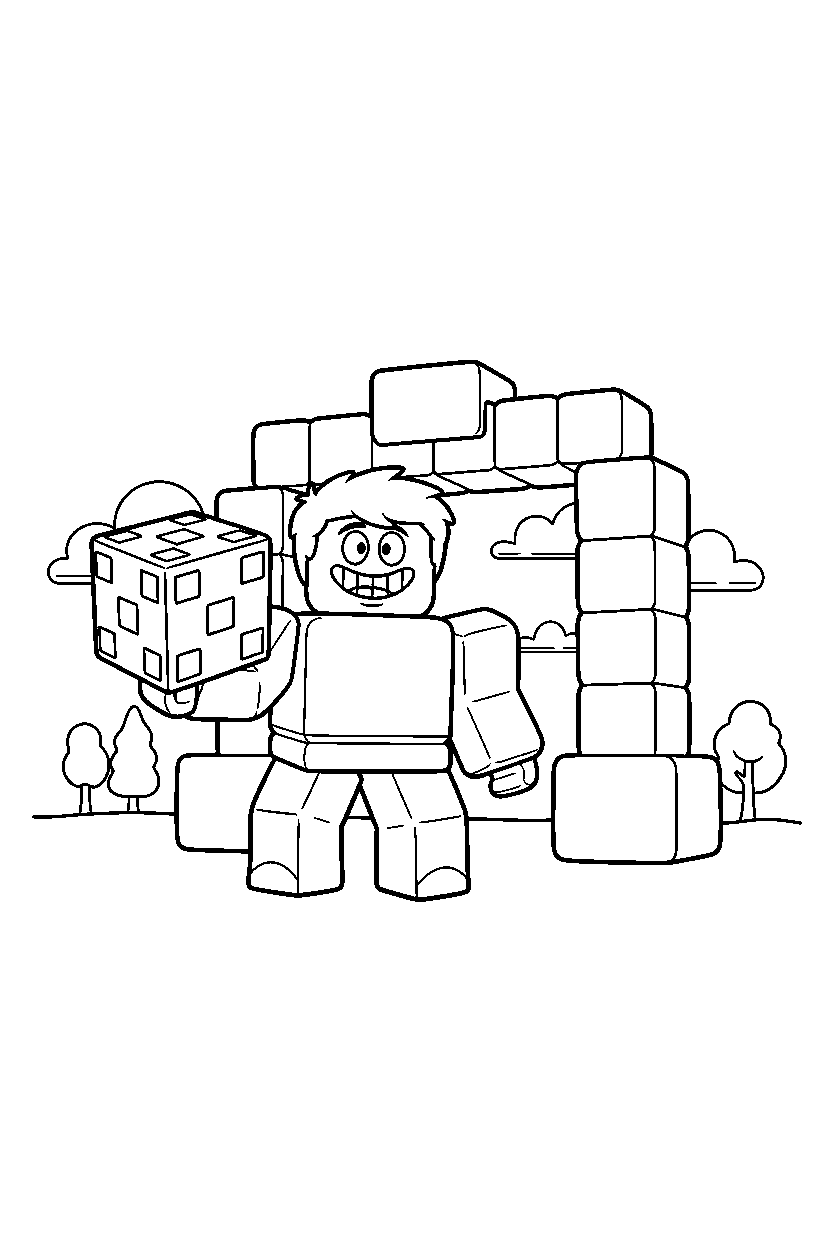 roblox funny avatar holding a cube near a block gate line art