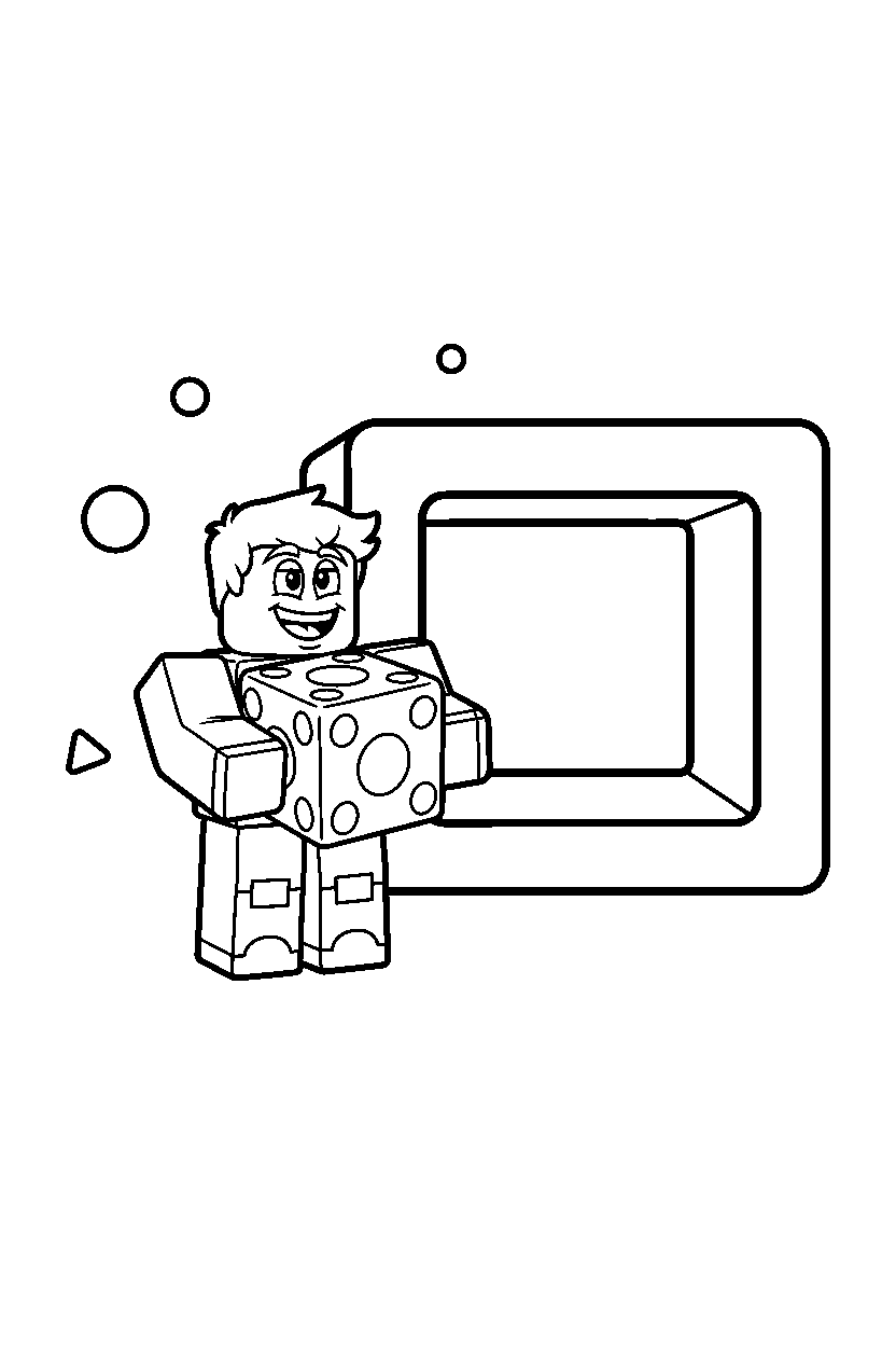 roblox funny avatar holding a cube near a block square line art