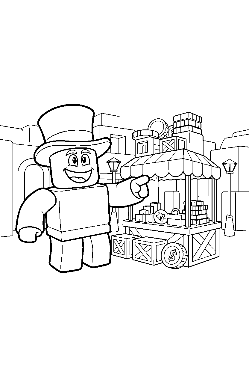 roblox funny avatar pointing forward near a block marketplace line art