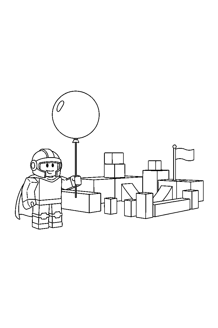 roblox hero holding a balloon near a block training camp line art