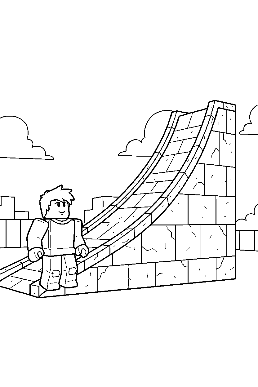 roblox hero looking up near a block ramp line art