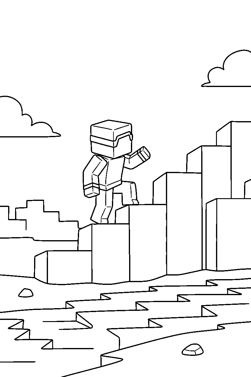 roblox island explorer climbing blocks near a block river line art