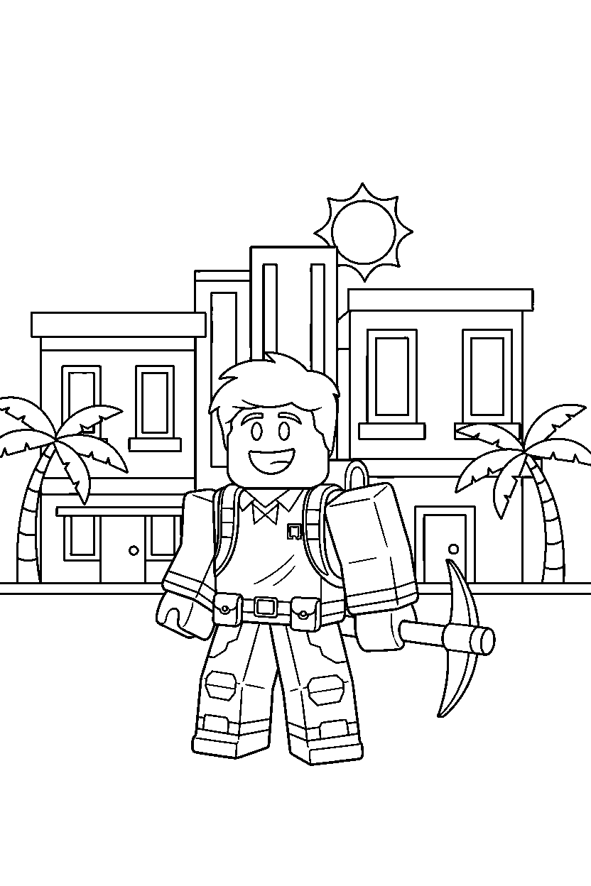 roblox island explorer smiling in a roblox city line art