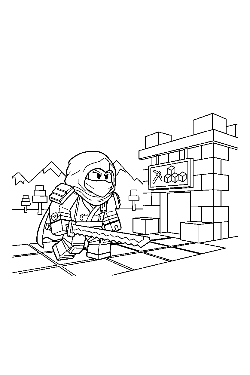 roblox ninja avatar exploring near a block shop line art