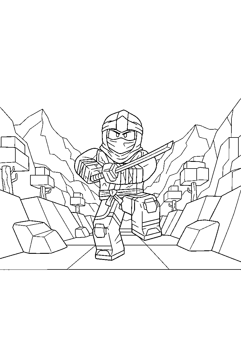 roblox ninja avatar posing in a block valley line art