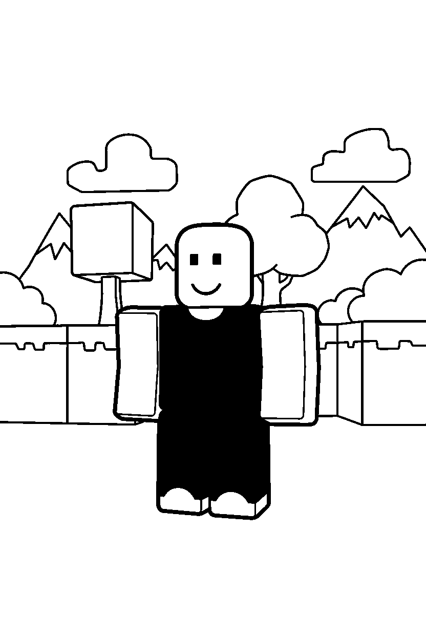 roblox noob avatar standing in a block adventure land line art
