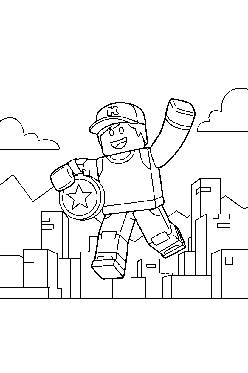 roblox parkour avatar holding a medal in a block valley line art