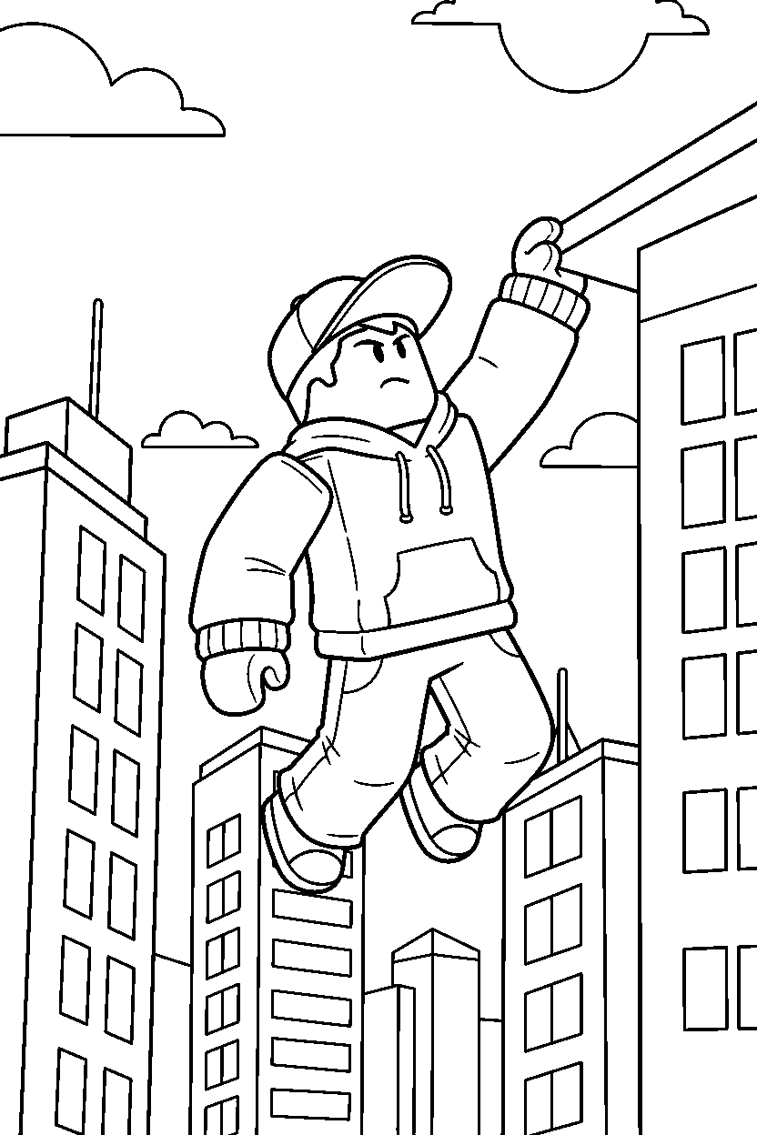 roblox parkour avatar looking up in a roblox city line art