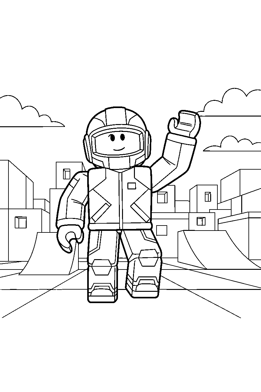 roblox parkour avatar raising a hand in a block playground line art