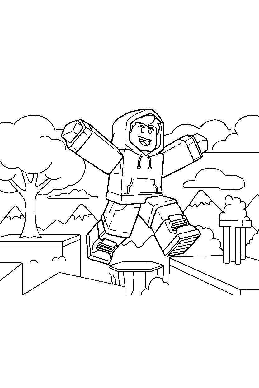 roblox parkour avatar standing in a block adventure land line art