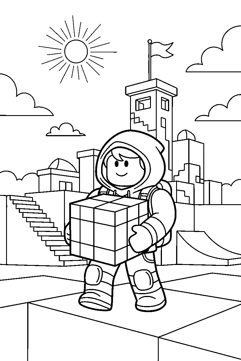 roblox parkour hero carrying a block near a block adventure park line art