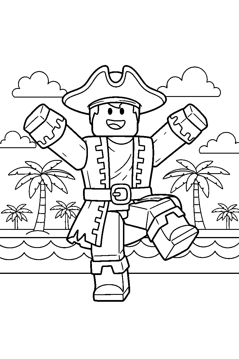 roblox pirate avatar dancing in a block world line art