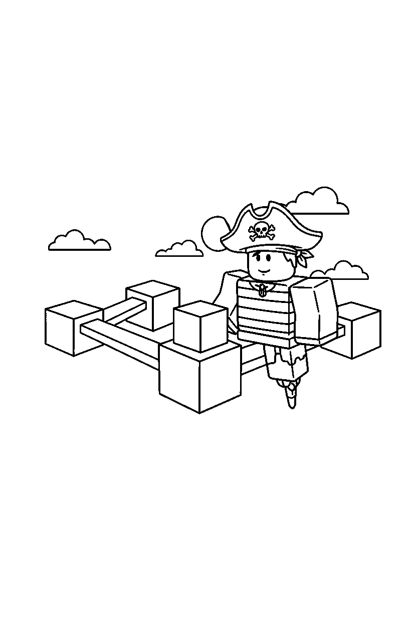 roblox pirate avatar looking at a block near block platforms line art