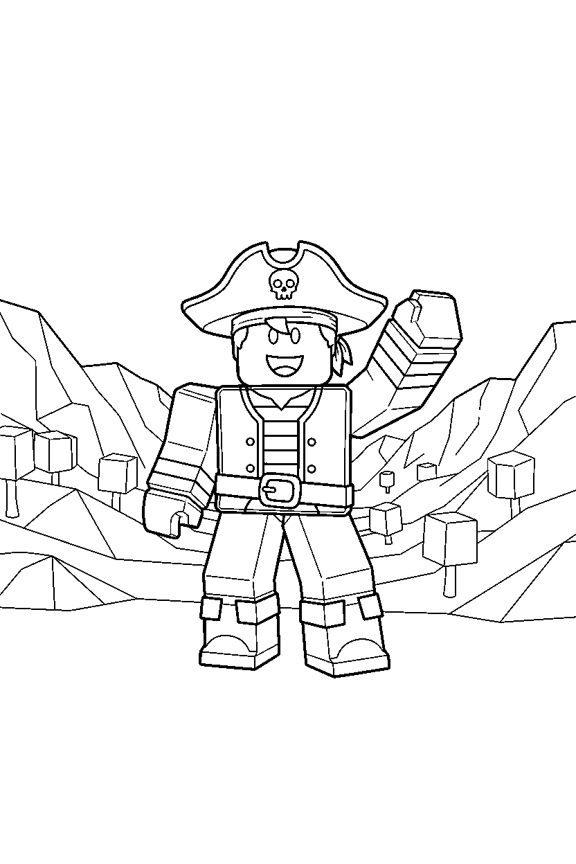 roblox pirate avatar waving in a block valley line art