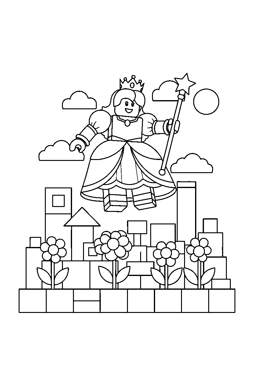roblox princess avatar jumping near a block garden line art