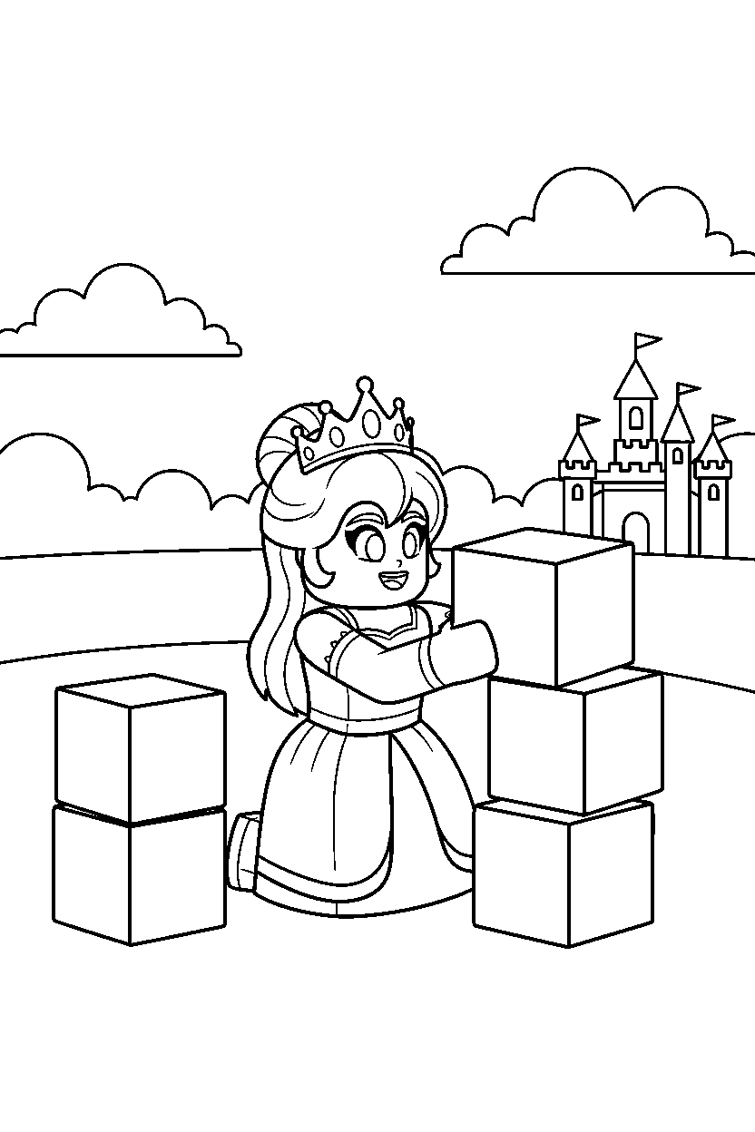 roblox princess avatar stacking blocks near stacked blocks line art