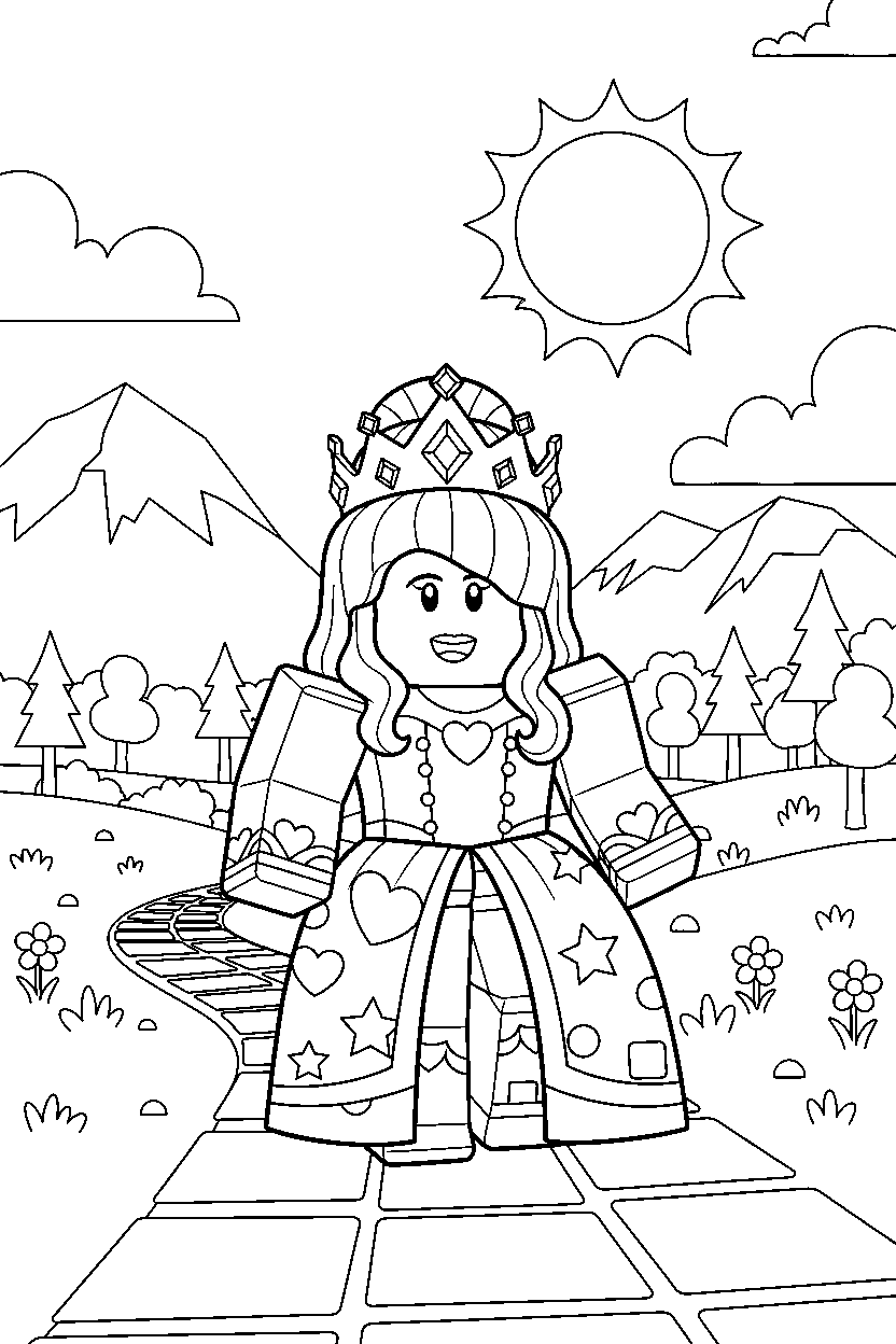 roblox princess avatar walking in a block valley line art