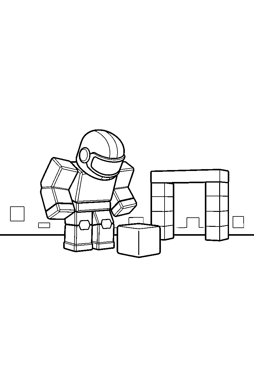 roblox robot avatar looking at a block near a block gate line art