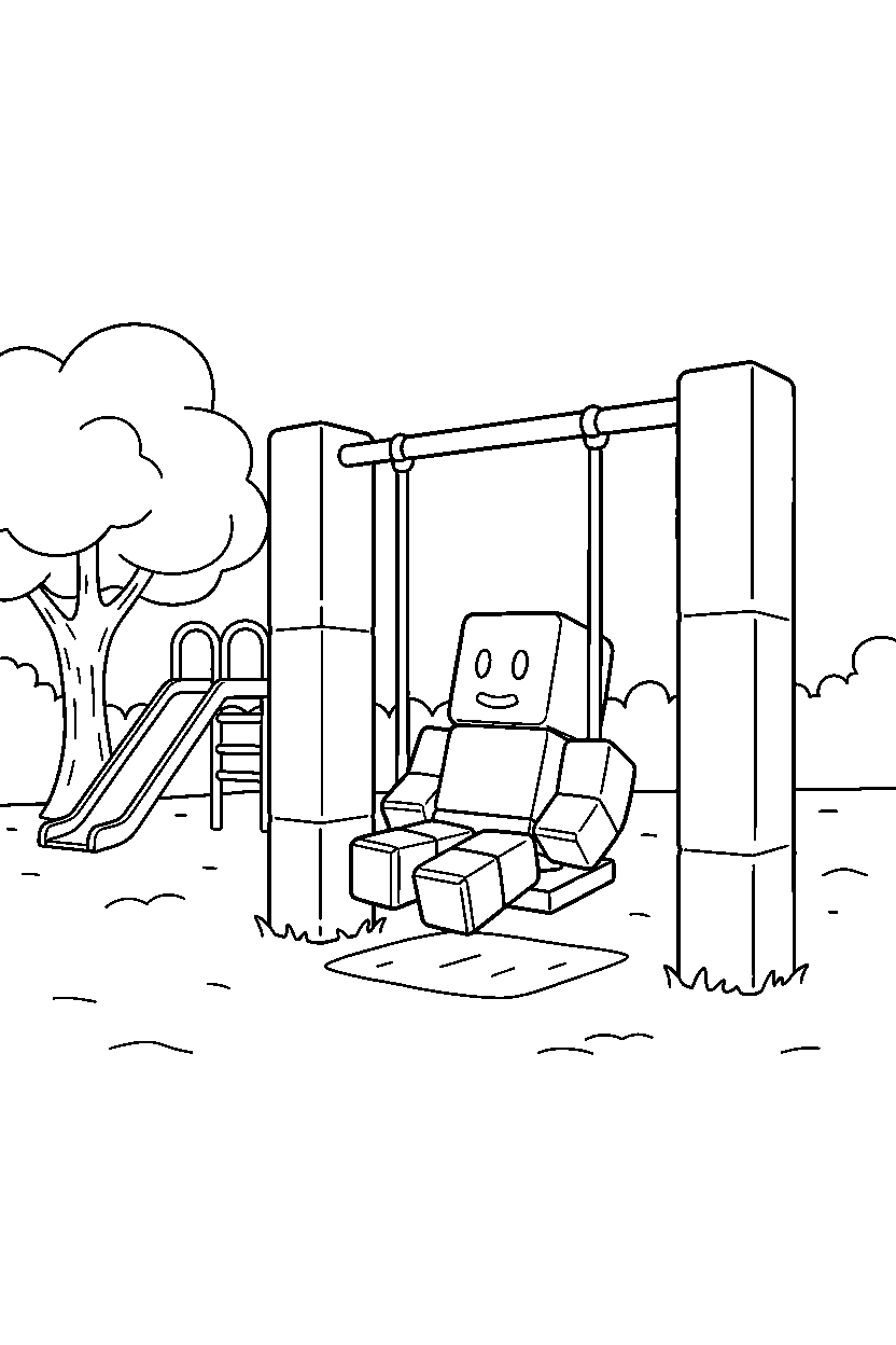 roblox robot avatar resting in a block playground park line art