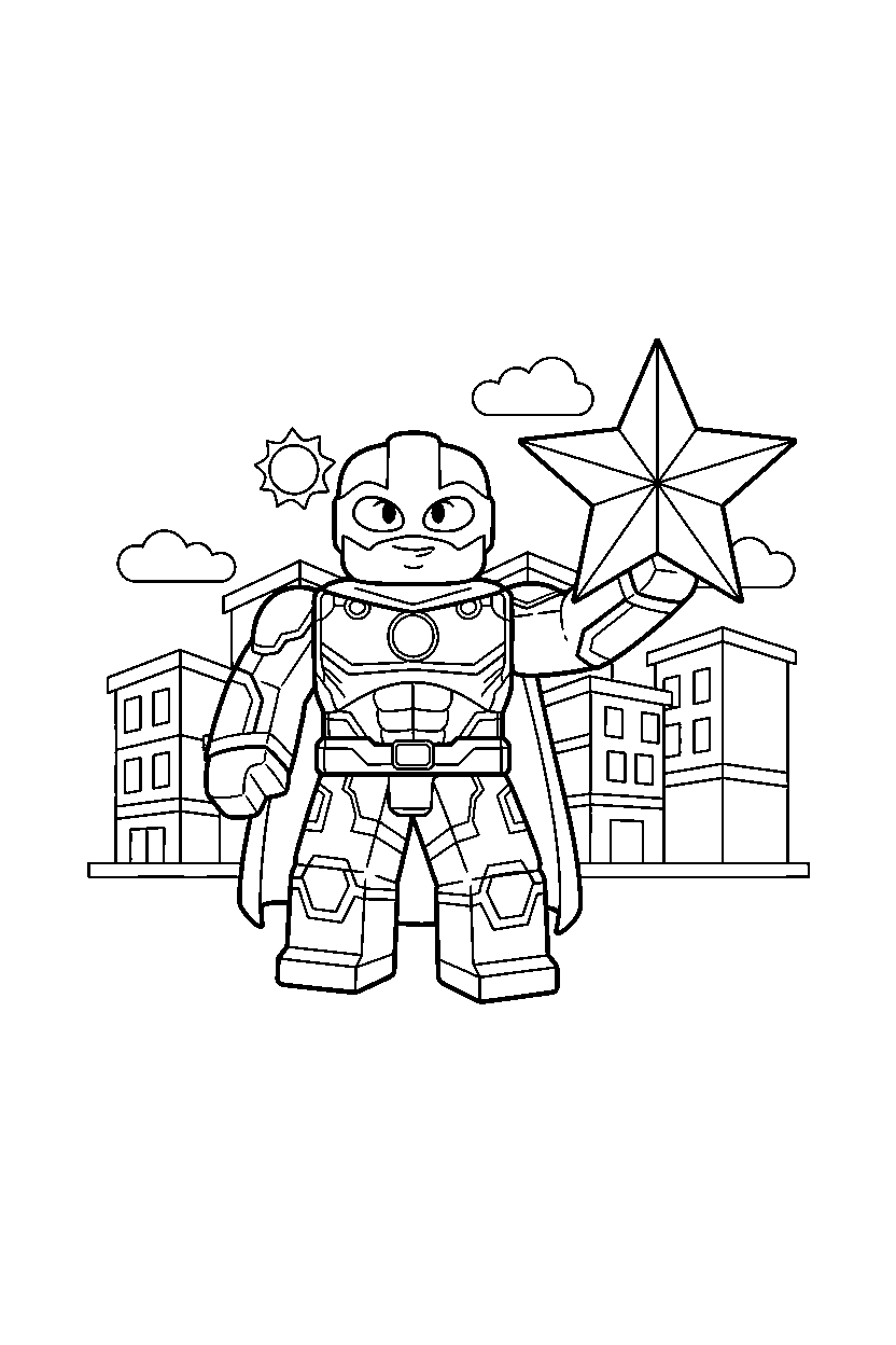 roblox superhero avatar holding a star in a block town line art