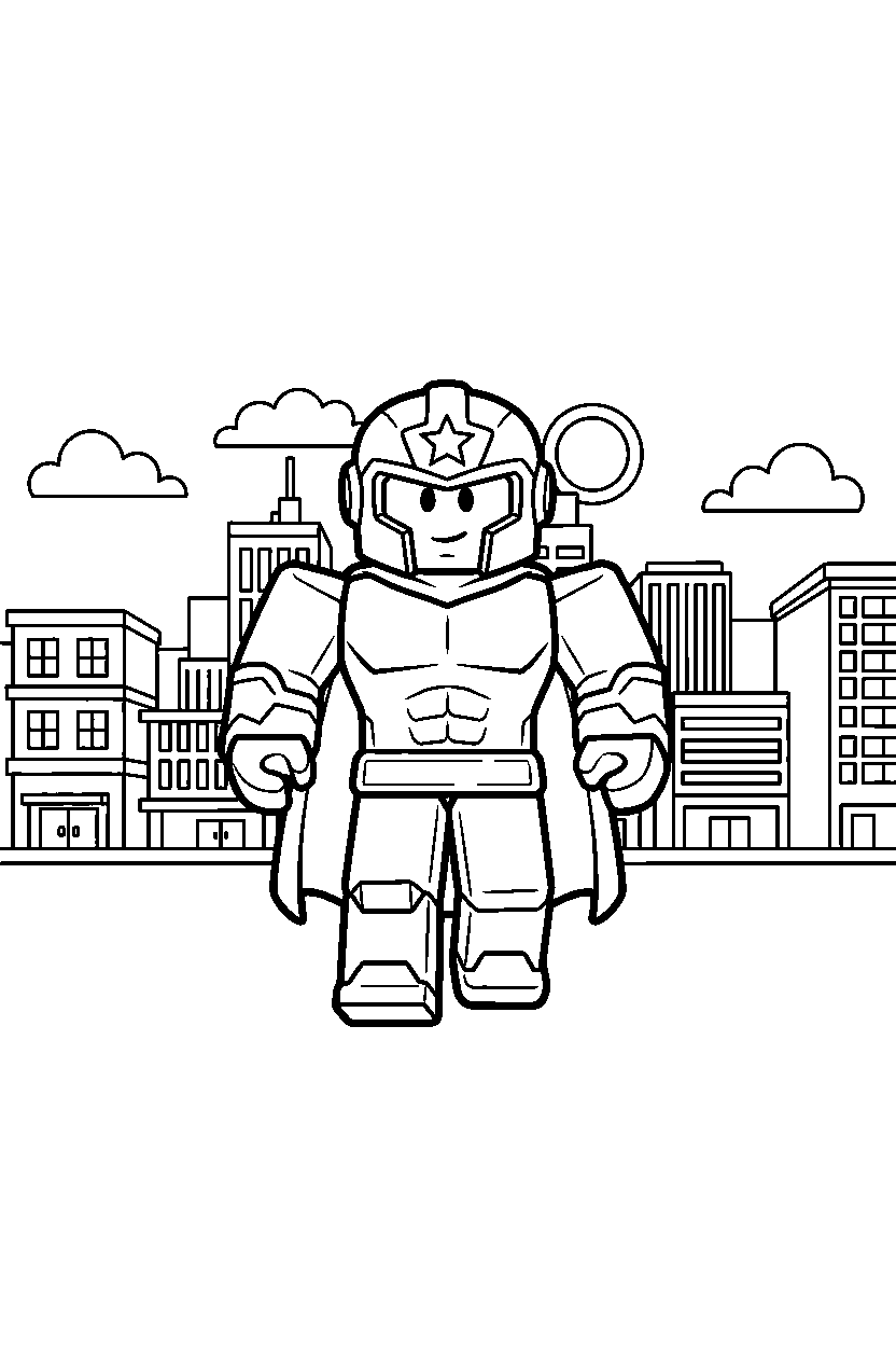 roblox superhero avatar walking in a roblox city line art