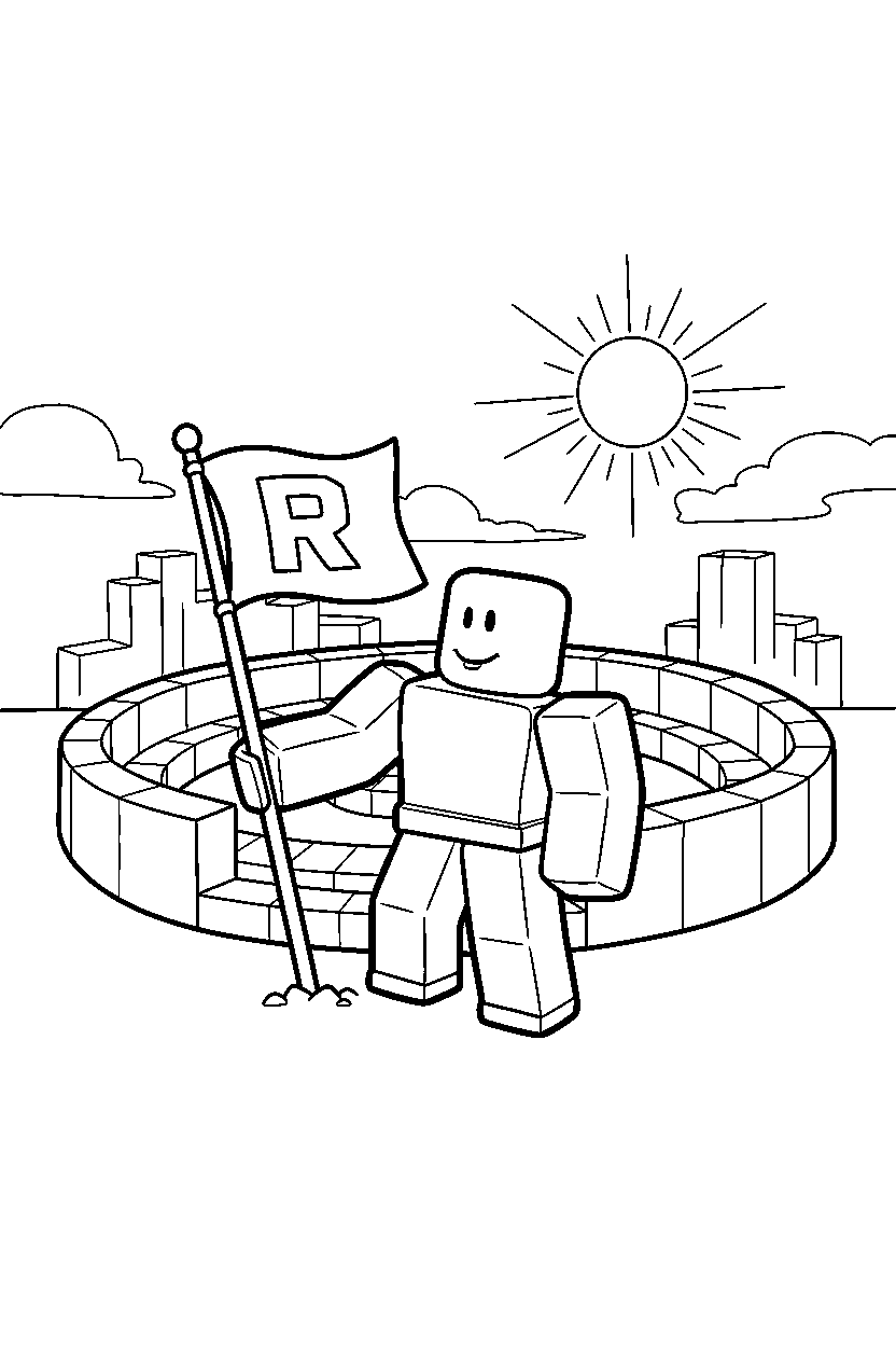 roblox teammate holding a flag near a block arena line art