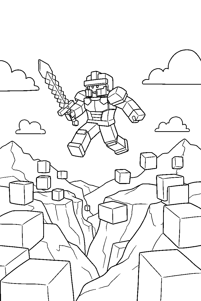 roblox warrior jumping in a block valley line art