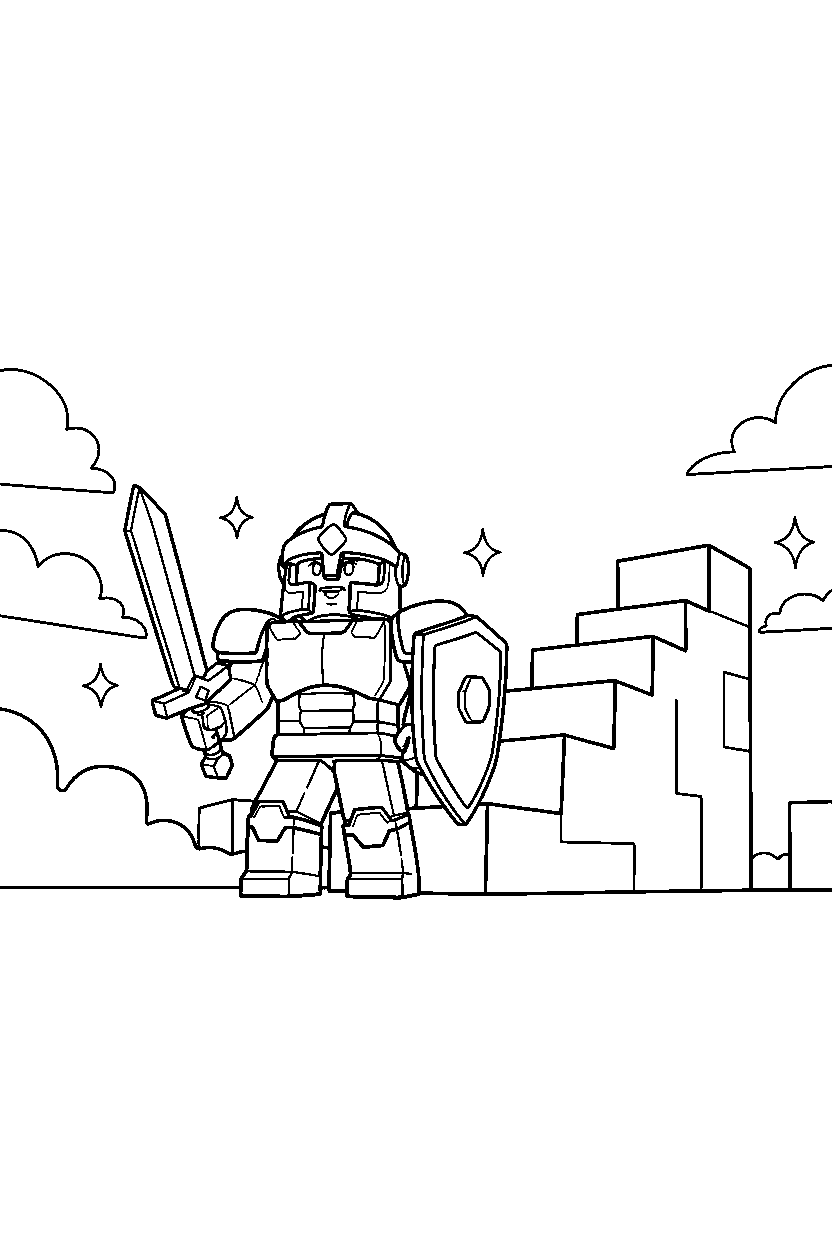 roblox warrior looking up near a block ramp line art