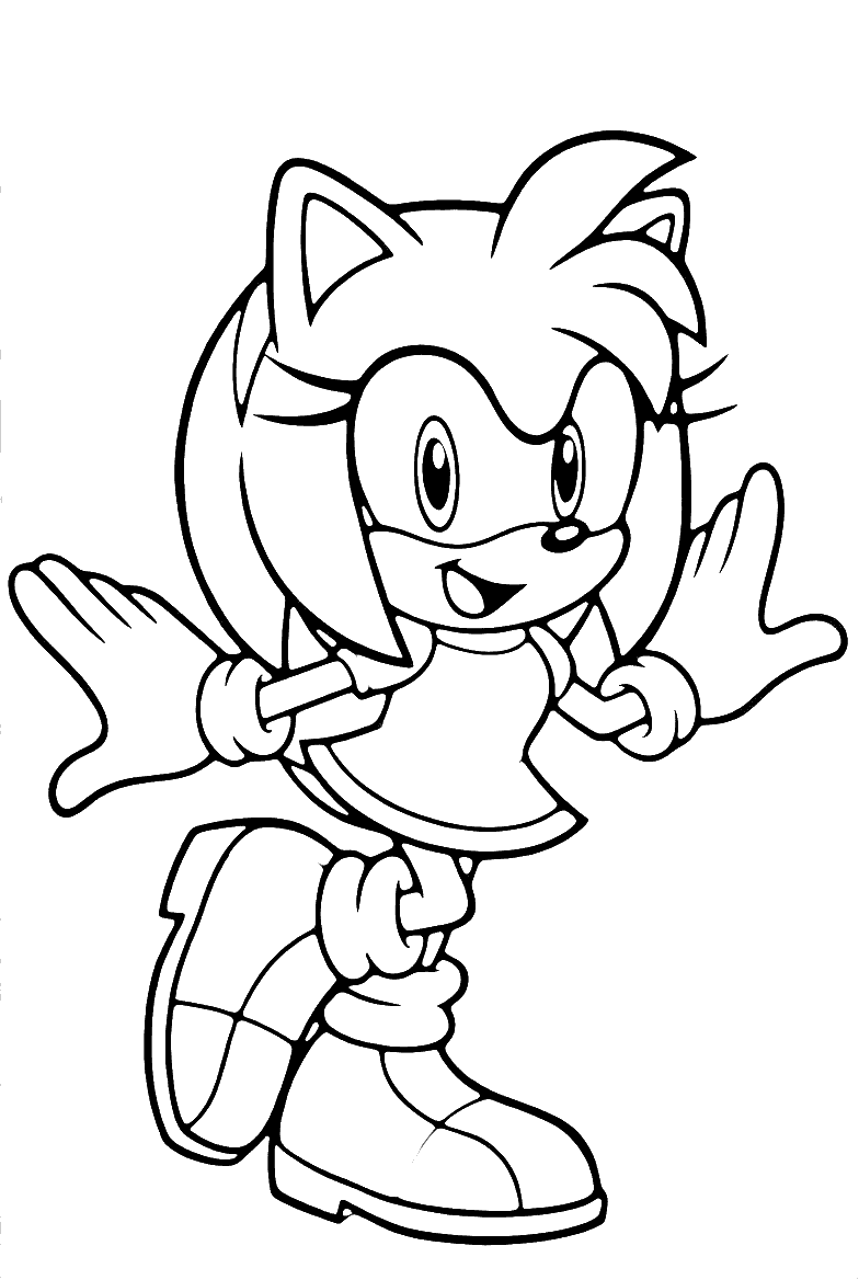 cheerful sonic amy rose posing line art