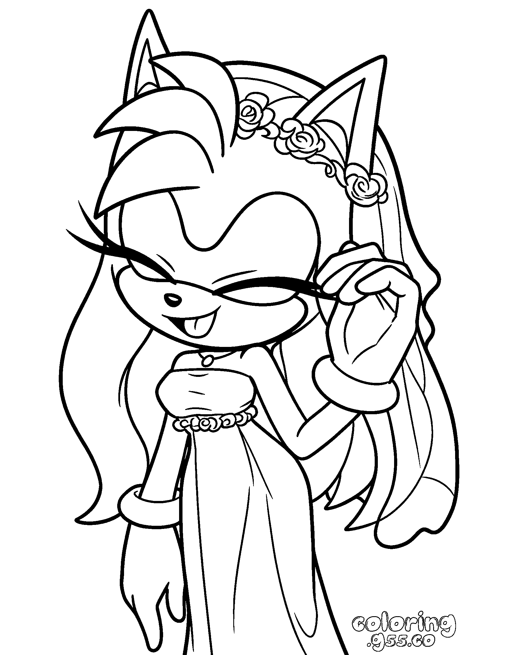 amy rose bride wedding dress sonic the hedgehog line art