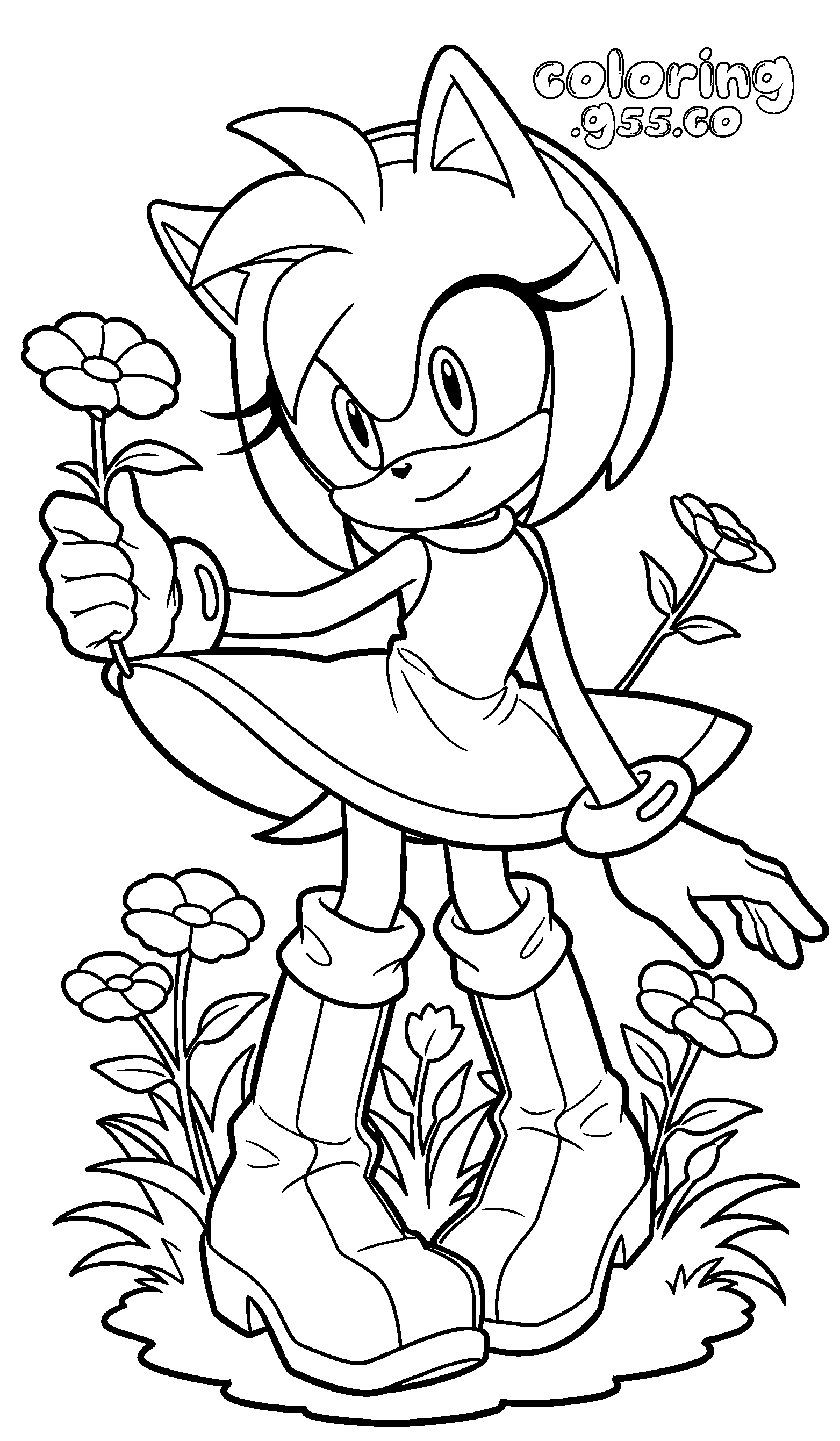amy rose flower garden sonic the hedgehog line art